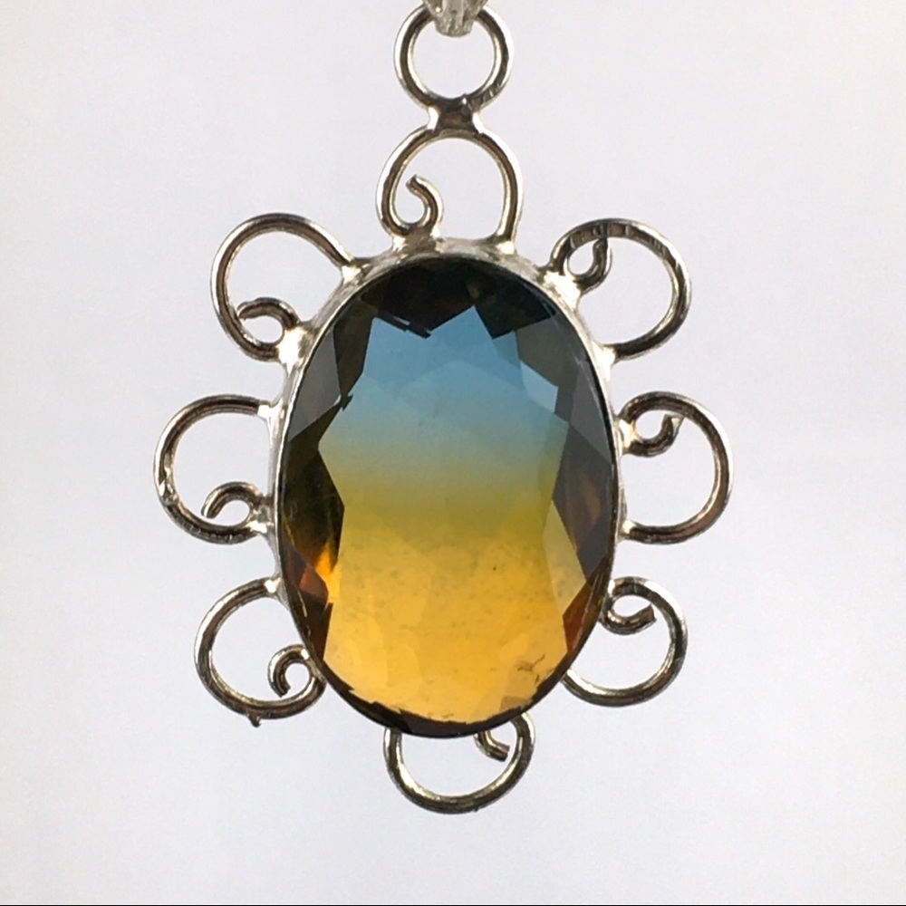 New Sim Bi Color Tourmaline Silver Overlay Pendant Necklace